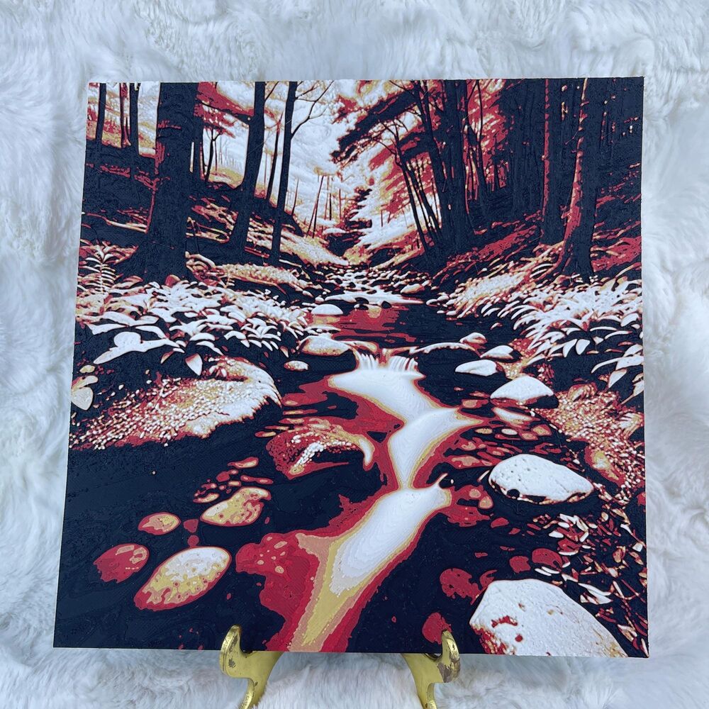 Forest Stream Wall Art, Fall Forest, Rocks in the Water, Text Art